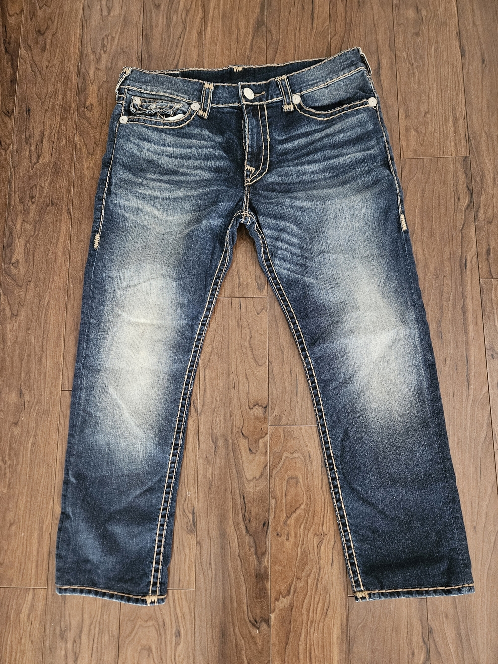 True Religion Jeans Rocco Relaxed Skinny Washed Blue Denim Mens 36
